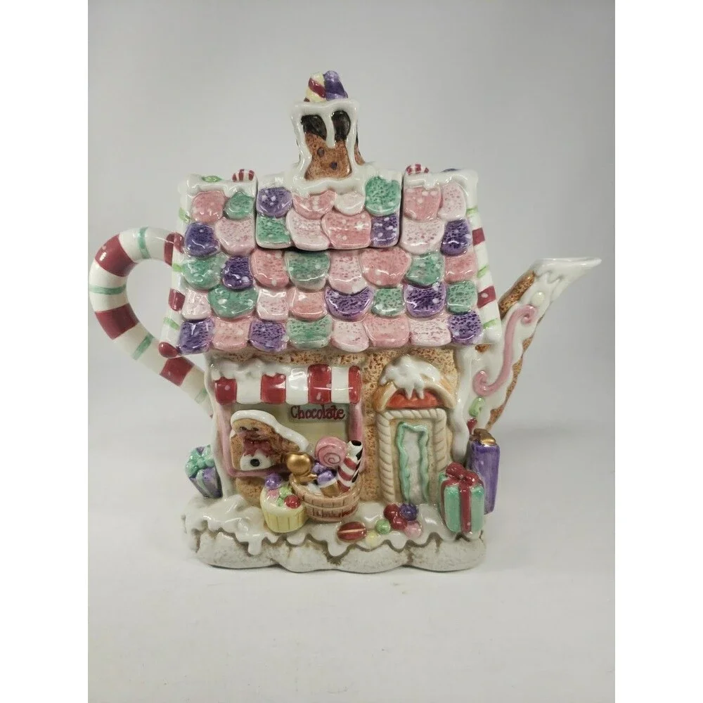Fitz & Floyd Candy Lane Express Candy Shop Teapot Santa Claus Fudge Ceramic